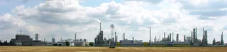 Aerial panorama of TotalEnergies refinery at the Leuna industrial park, Sachsen-Anhalt, Germany