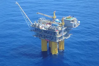Deepwater offshore production platform in the Gulf of America illustrating the type of conventional oil infrastructure