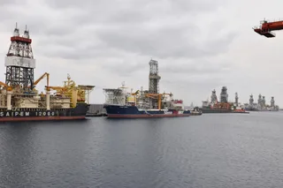 Two offshore drillships Stena Forth and Saipem 12000 moored at Las Palmas de Gran Canaria port in 2018