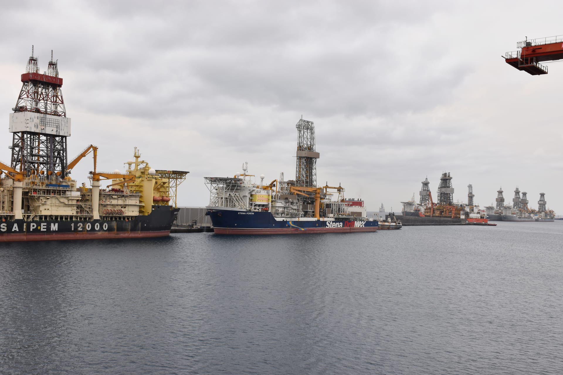 Two offshore drillships Stena Forth and Saipem 12000 moored at Las Palmas de Gran Canaria port in 2018