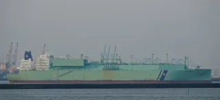 LNG carrier vessel BW Helios underway at sea near the Netherlands coast