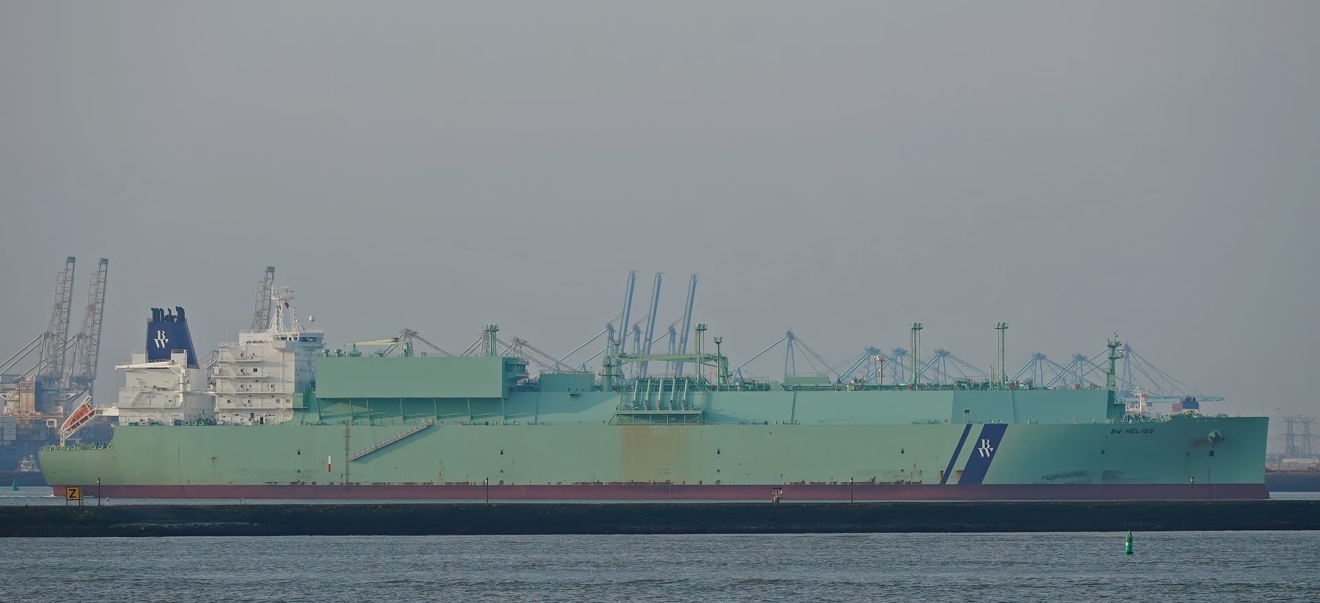 LNG carrier vessel BW Helios underway at sea near the Netherlands coast