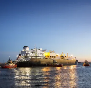 LNG tanker departing Cheniere Energy liquefaction terminal in the United States