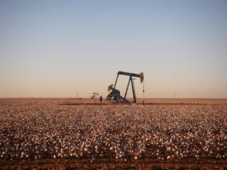 Oil pumpjack operating east of Andrews, Texas in the Permian Basin