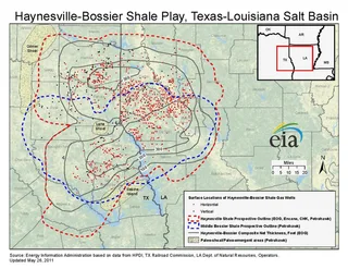 EIA map of the Haynesville Shale natural gas play in northwest Louisiana and East Texas