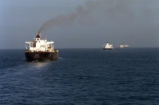 US Navy warships escorting oil tankers through Persian Gulf during Operation Earnest Will 1987