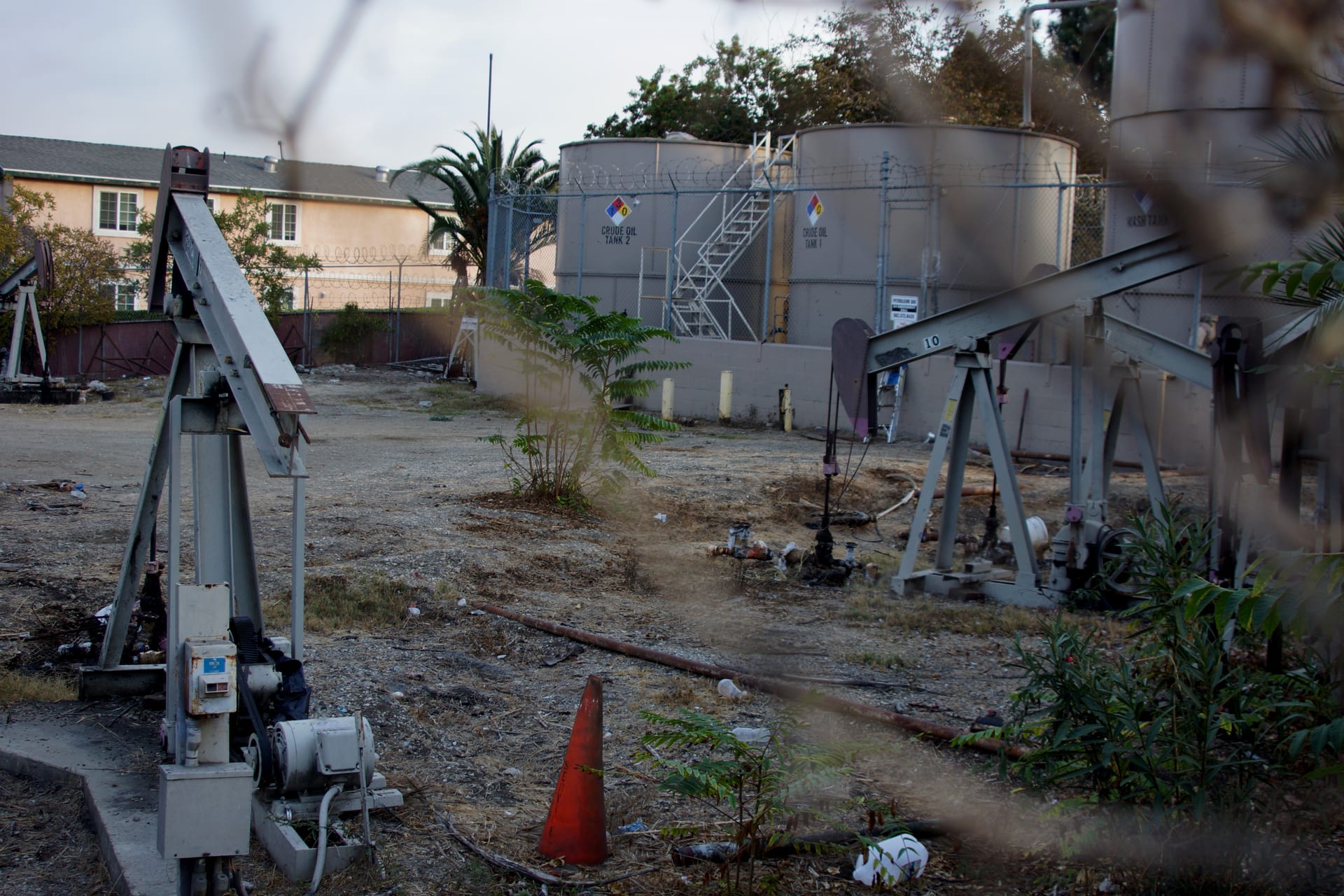 Petroleum jack pump nodding donkeys operating at crude oil field near Los Angeles California