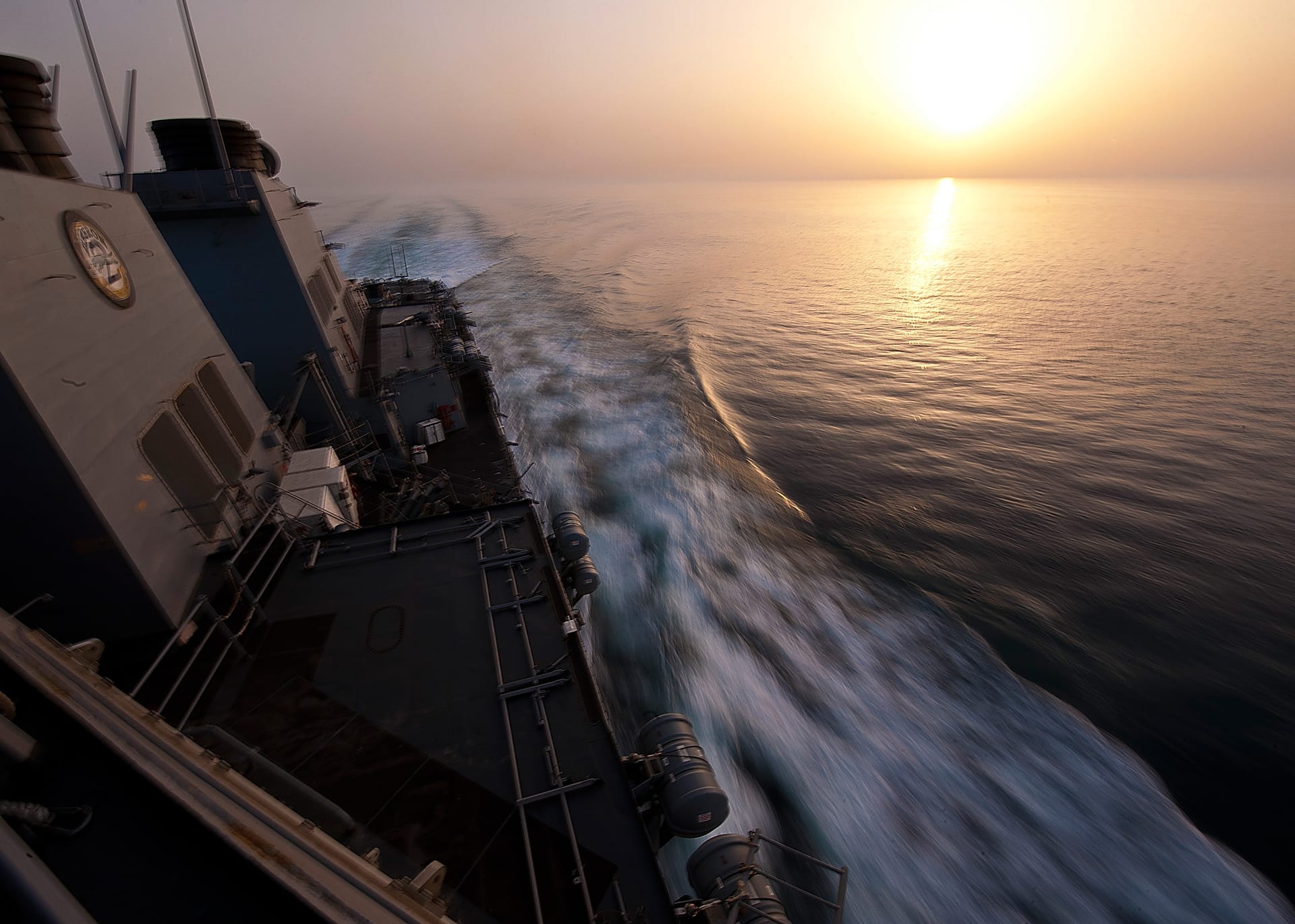 USS Porter guided-missile destroyer navigating the Strait of Hormuz during a maritime security patrol in the Persian Gulf